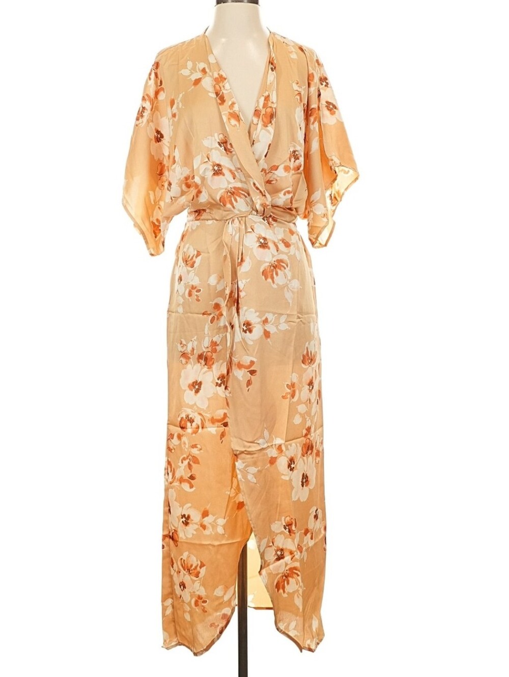 Lezat Joey Maxi Dress Peach Floral Swirl Maxi Dress Kimono Small New